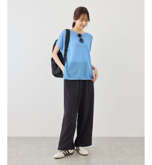Rope&rsquo;Picnic「【体型カバー】二の腕すっきり見えプチスパンコールフレンチスリーブメッシュニット」|ニット・セーター|