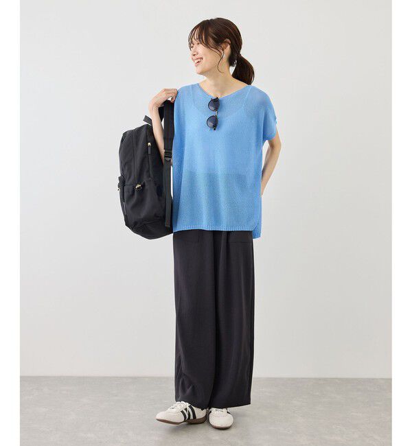 Rope&rsquo;Picnic「【体型カバー】二の腕すっきり見えプチスパンコールフレンチスリーブメッシュニット」|ニット・セーター|