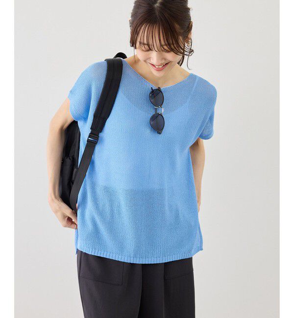 Rope&rsquo;Picnic「【体型カバー】二の腕すっきり見えプチスパンコールフレンチスリーブメッシュニット」|ニット・セーター|