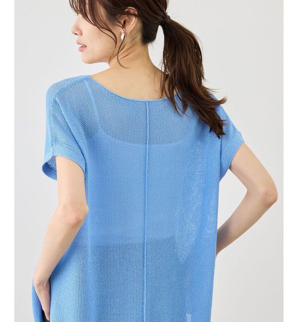 Rope&rsquo;Picnic「【体型カバー】二の腕すっきり見えプチスパンコールフレンチスリーブメッシュニット」|ニット・セーター|