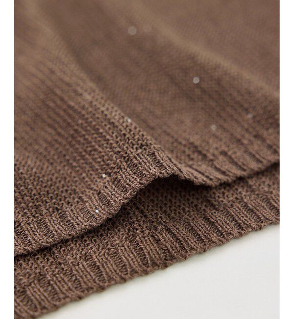 Rope&rsquo;Picnic「【体型カバー】二の腕すっきり見えプチスパンコールフレンチスリーブメッシュニット」|ニット・セーター|