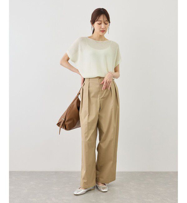 Rope&rsquo;Picnic「【体型カバー】二の腕すっきり見えプチスパンコールフレンチスリーブメッシュニット」|ニット・セーター|