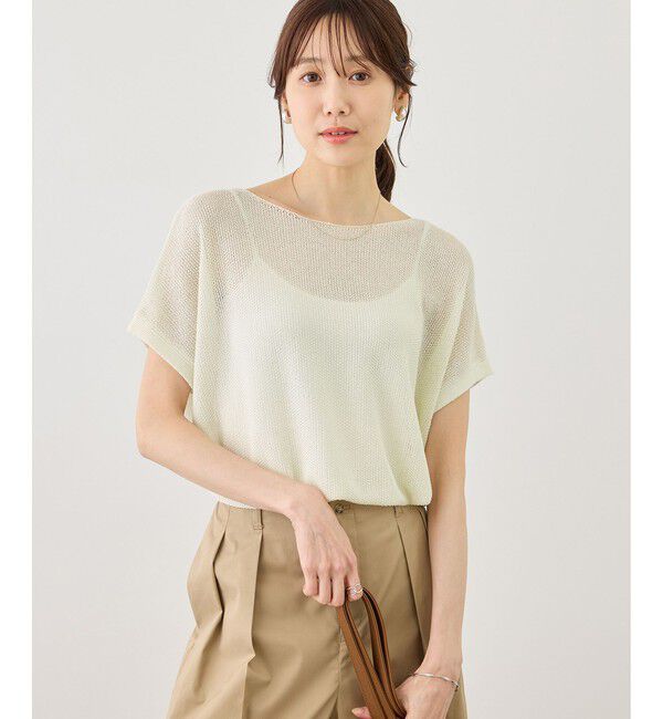 Rope&rsquo;Picnic「【体型カバー】二の腕すっきり見えプチスパンコールフレンチスリーブメッシュニット」|ニット・セーター|