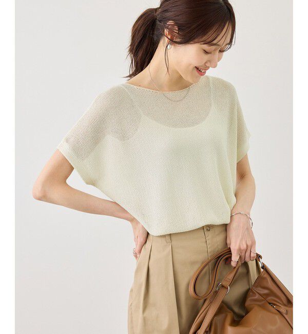 Rope&rsquo;Picnic「【体型カバー】二の腕すっきり見えプチスパンコールフレンチスリーブメッシュニット」|ニット・セーター|