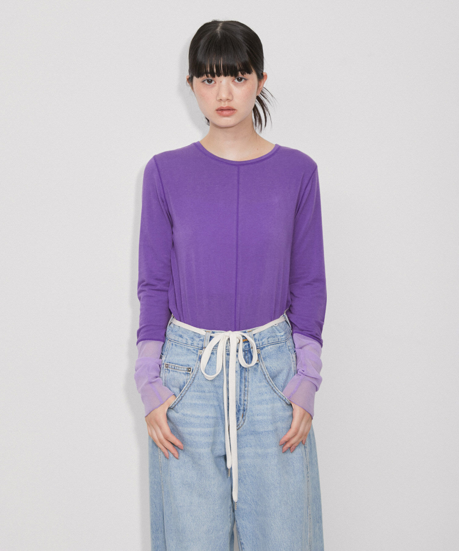 ADAM ET ROPE'「【サステナブル・洗える】エアリーシアーカフスカットソー」|Tシャツ・カットソー|