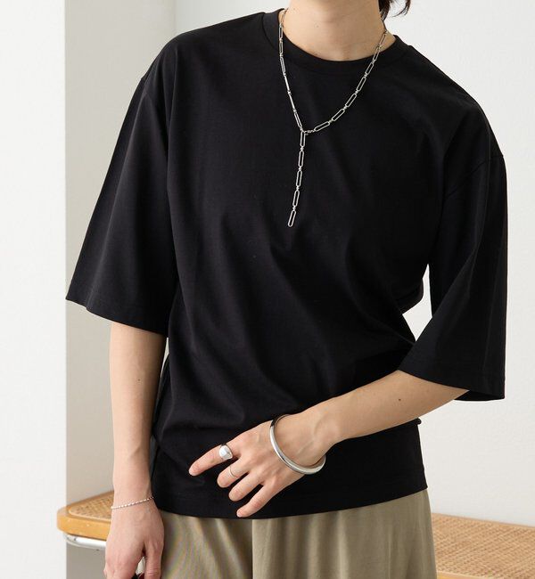 「【接触冷感/UVカット】ゴブソデクルーネックTee」|Tシャツ・カットソー|ブラック