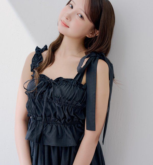  「【WEB限定/マルチウェイ】アシメ紐デザインシャーリングロングワンピース」|ワンピース|