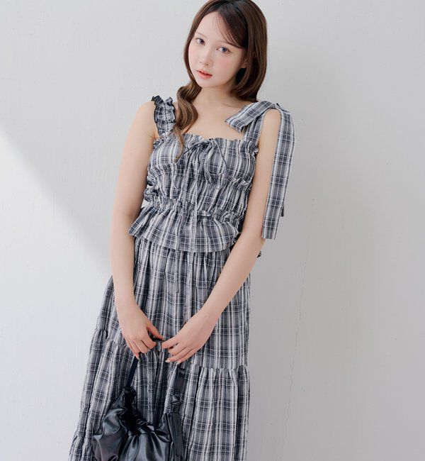  「【WEB限定/マルチウェイ】アシメ紐デザインシャーリングロングワンピース」|ワンピース|