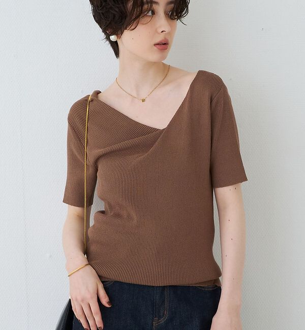 Rouge vif「【一部店舗 / WEB限定】ハーフスリーブドレープリブニット【予約】」|ニット・セーター|ブラウン
