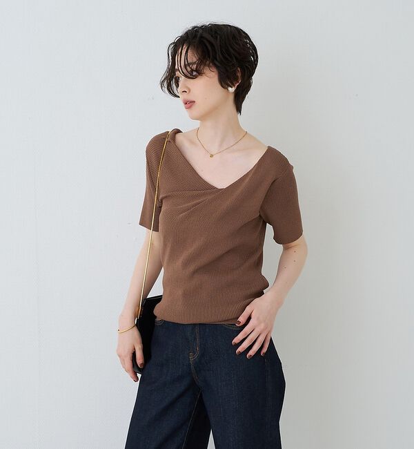 Rouge vif「【一部店舗 / WEB限定】ハーフスリーブドレープリブニット【予約】」|ニット・セーター|