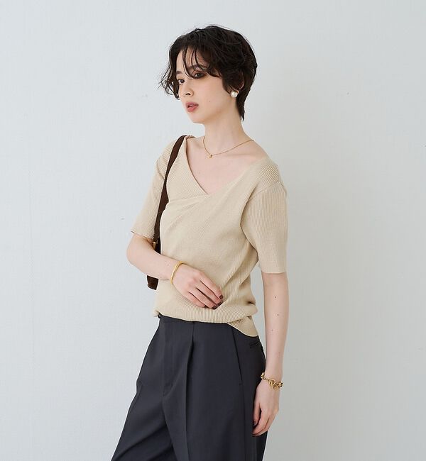 Rouge vif「【一部店舗 / WEB限定】ハーフスリーブドレープリブニット【予約】」|ニット・セーター|