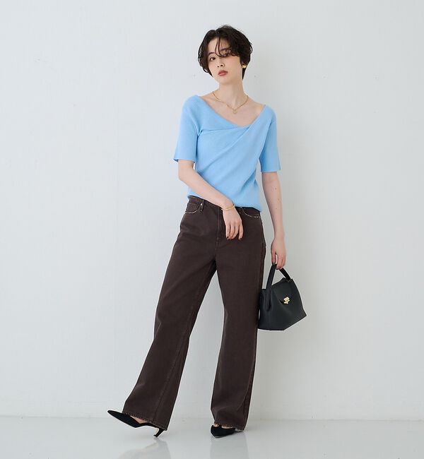 Rouge vif「【一部店舗 / WEB限定】ハーフスリーブドレープリブニット【予約】」|ニット・セーター|