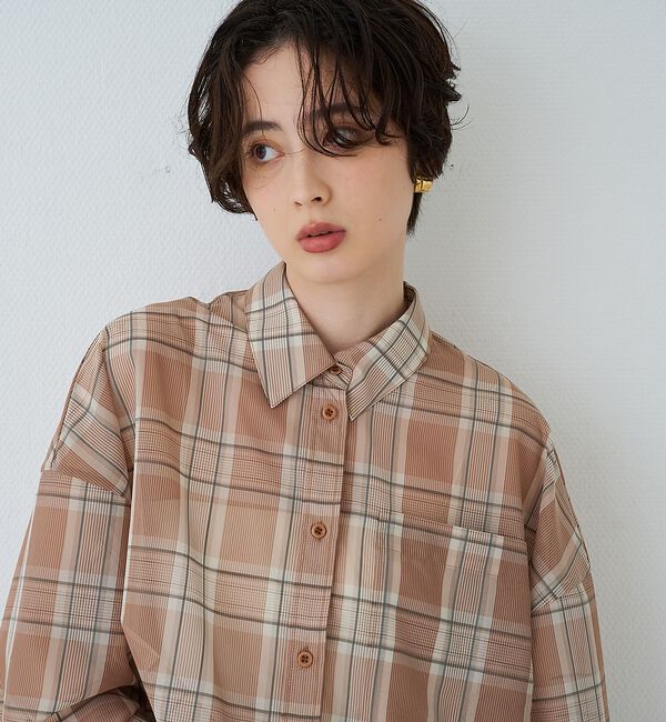 Rouge vif「P/R強撚シアーチェック2WAYシャツ/カシュクールシャツ」|シャツ・ブラウス|