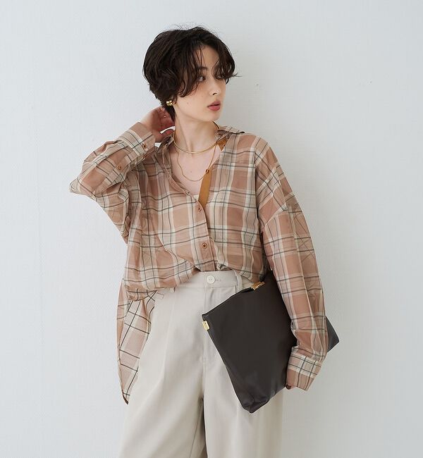Rouge vif「P/R強撚シアーチェック2WAYシャツ/カシュクールシャツ」|シャツ・ブラウス|