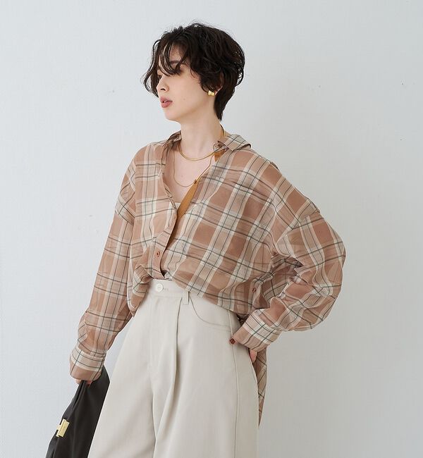 Rouge vif「P/R強撚シアーチェック2WAYシャツ/カシュクールシャツ」|シャツ・ブラウス|