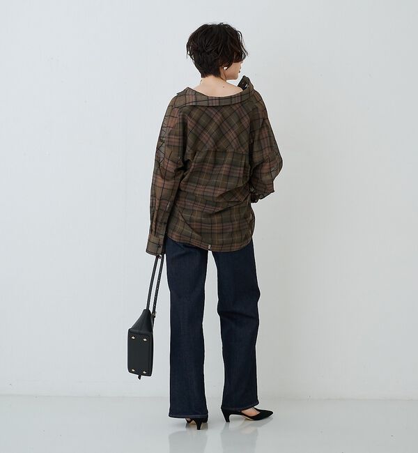 Rouge vif「P/R強撚シアーチェック2WAYシャツ/カシュクールシャツ」|シャツ・ブラウス|