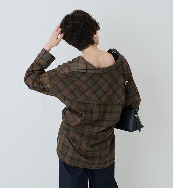 Rouge vif「P/R強撚シアーチェック2WAYシャツ/カシュクールシャツ」|シャツ・ブラウス|