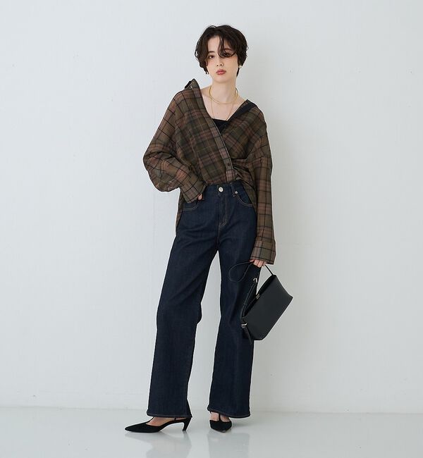 Rouge vif「P/R強撚シアーチェック2WAYシャツ/カシュクールシャツ」|シャツ・ブラウス|