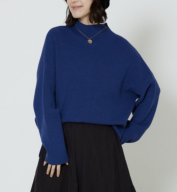 abahouse mavie「片畦モックネックニット」|ニット・セーター|ブルー