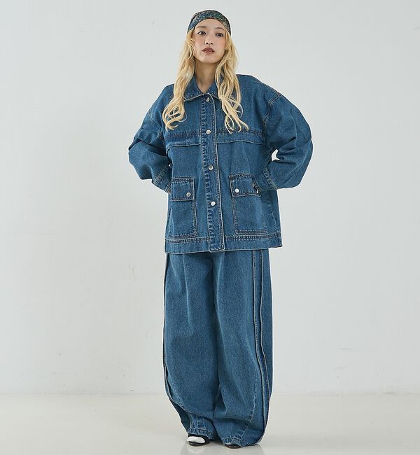 NOMINE「サイドライン タック ワイド ハイウエスト デニムパンツ」|デニム|