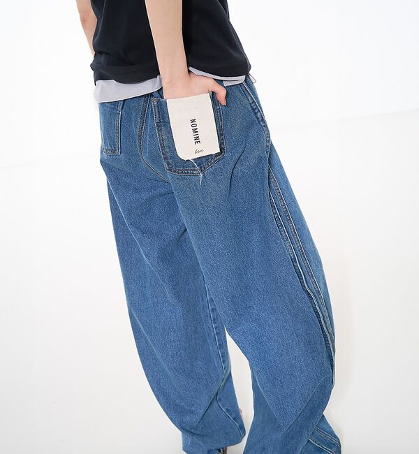 NOMINE「サイドライン タック ワイド ハイウエスト デニムパンツ」|デニム|