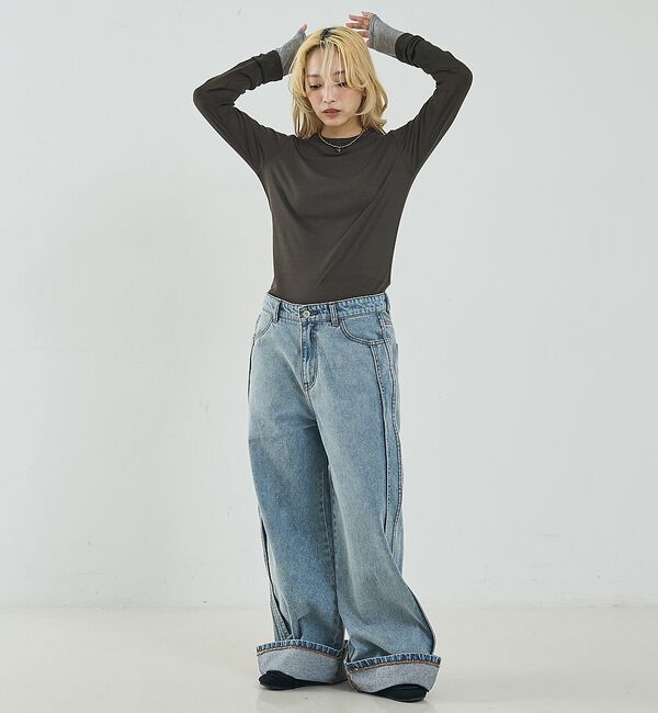 NOMINE「サイドライン ワイド デニムパンツ」|デニム|