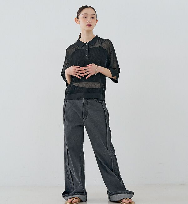 NOMINE「サイドライン ワイド デニムパンツ」|デニム|