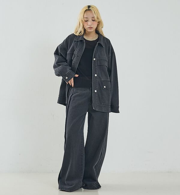 NOMINE「サイドライン ワイド デニムパンツ」|デニム|