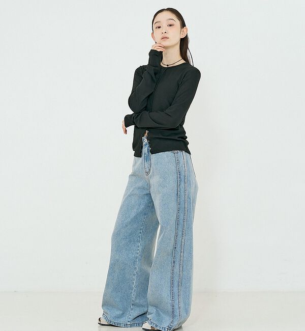 NOMINE「サイドライン ワイド デニムパンツ」|デニム|