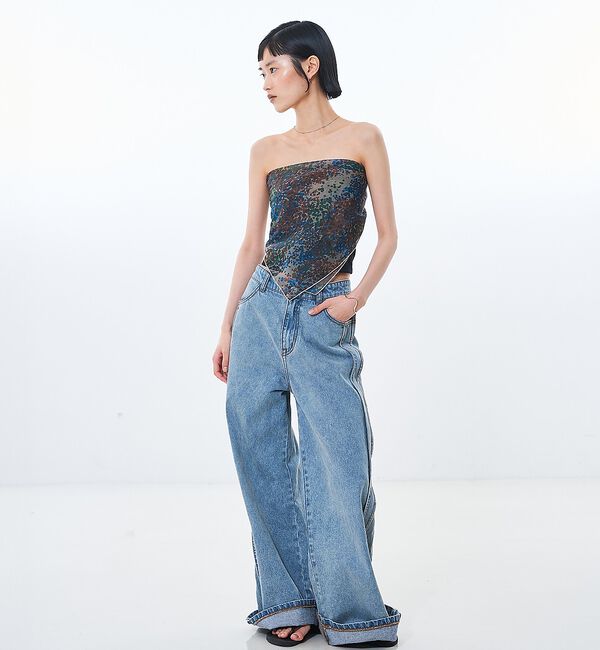 NOMINE「サイドライン ワイド デニムパンツ」|デニム|