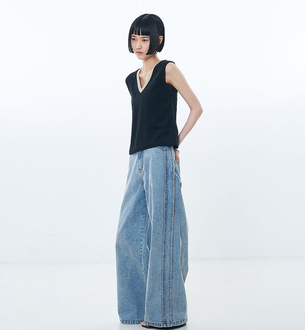 NOMINE「サイドライン ワイド デニムパンツ」|デニム|