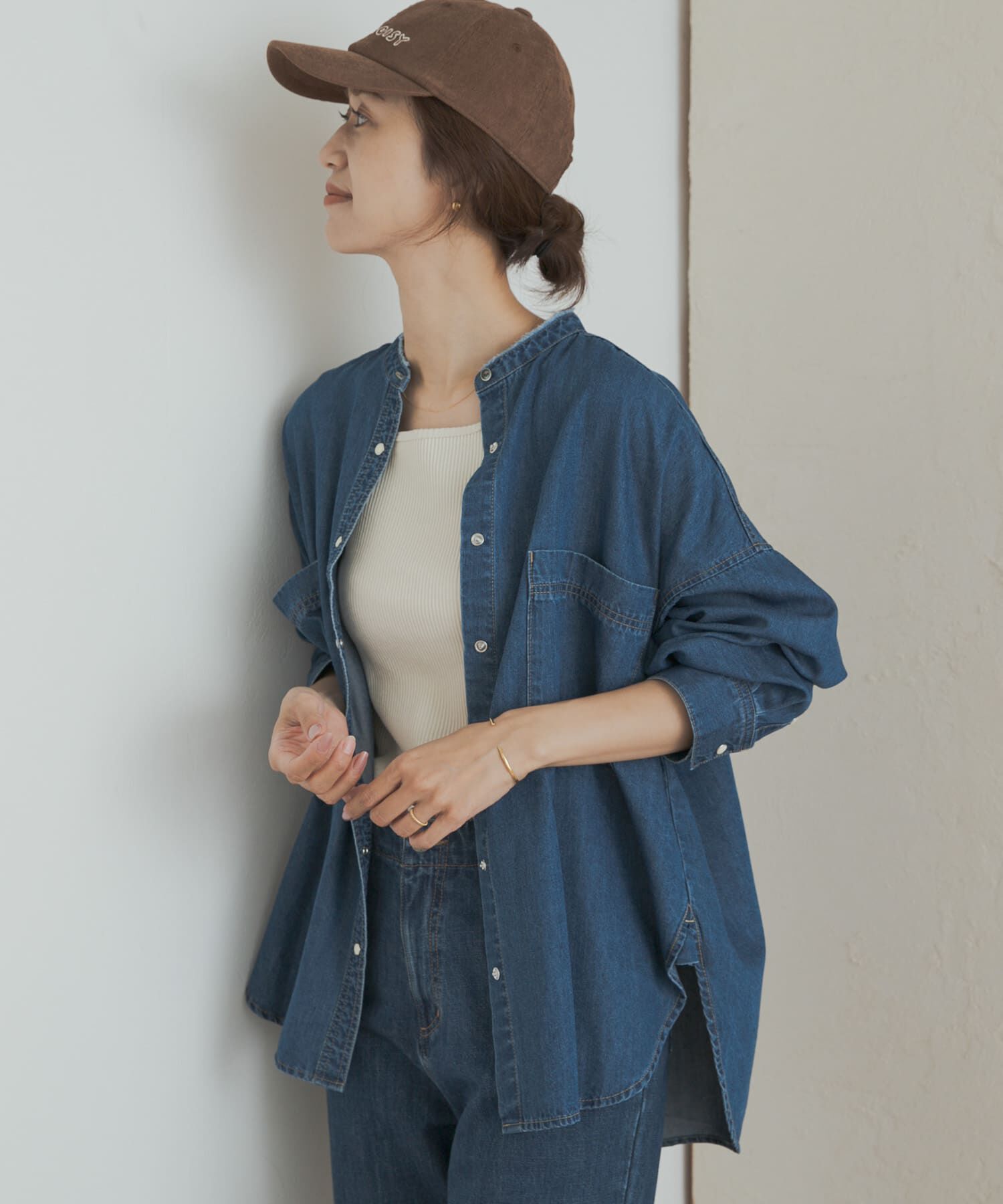 URBAN RESEARCH DOORS「デニムバンドカラーシャツ」|シャツ・ブラウス|