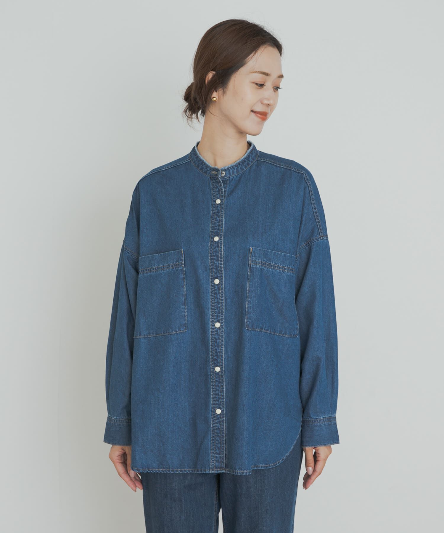 URBAN RESEARCH DOORS「デニムバンドカラーシャツ」|シャツ・ブラウス|
