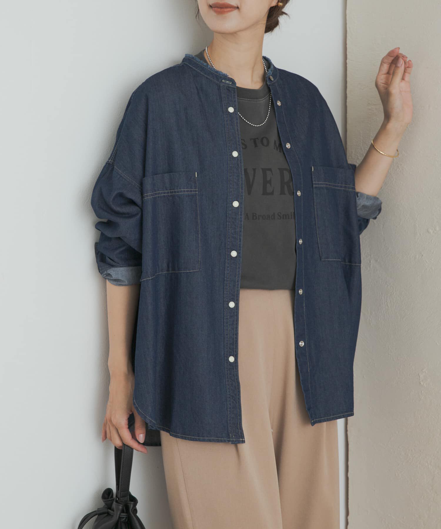 URBAN RESEARCH DOORS「デニムバンドカラーシャツ」|シャツ・ブラウス|
