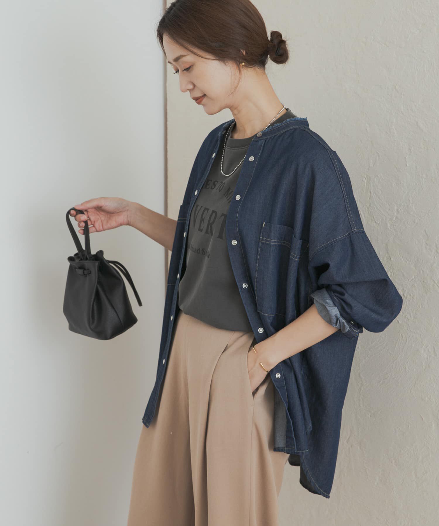 URBAN RESEARCH DOORS「デニムバンドカラーシャツ」|シャツ・ブラウス|