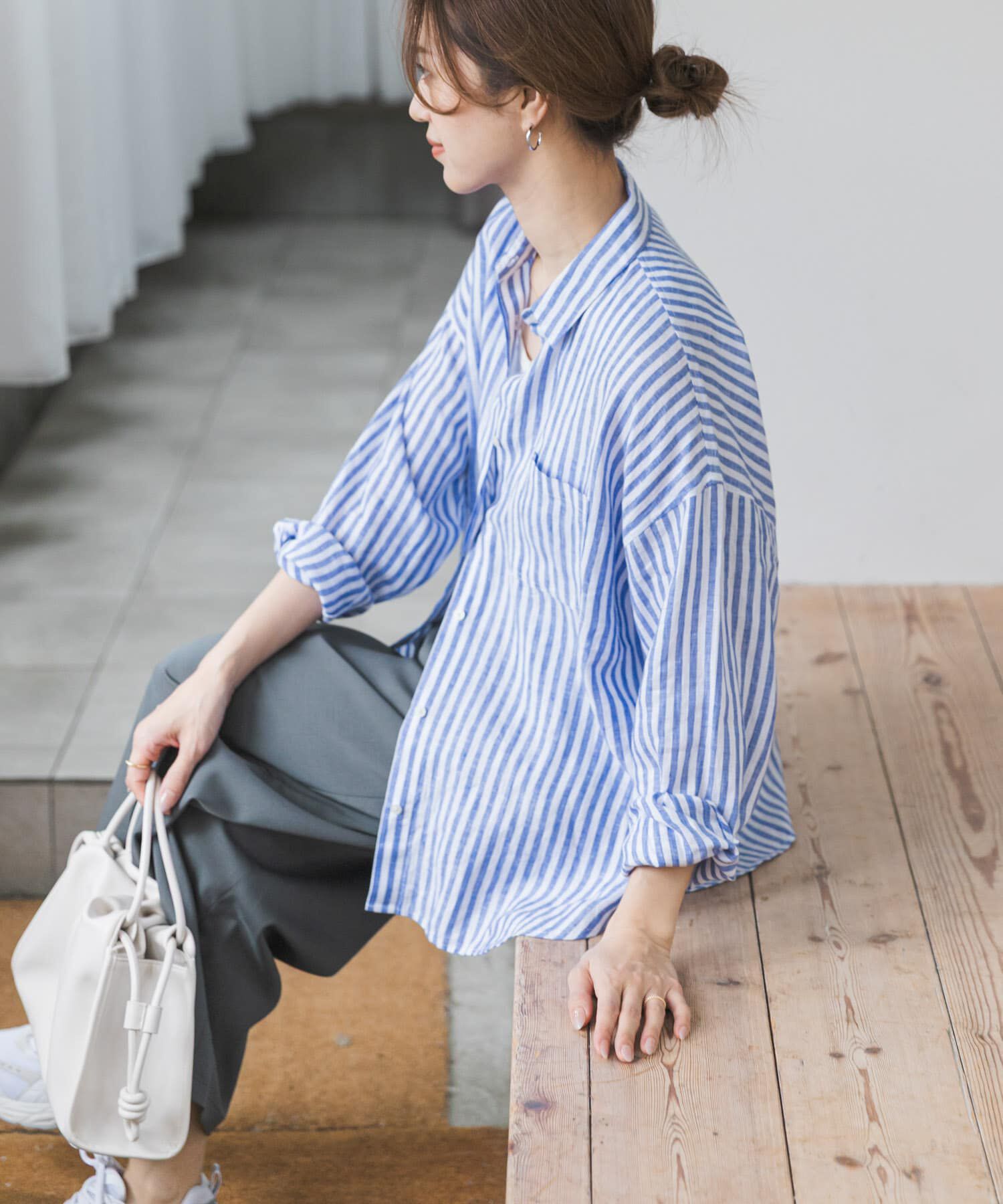 URBAN RESEARCH DOORS「リネンオーバーシャツ」|シャツ・ブラウス|ストライプ