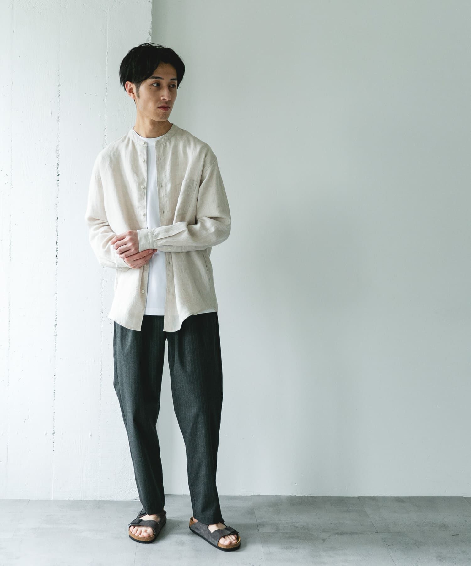 URBAN RESEARCH DOORS「シルケットリネン バンドカラーロングスリーブシャツ」|シャツ・ブラウス|