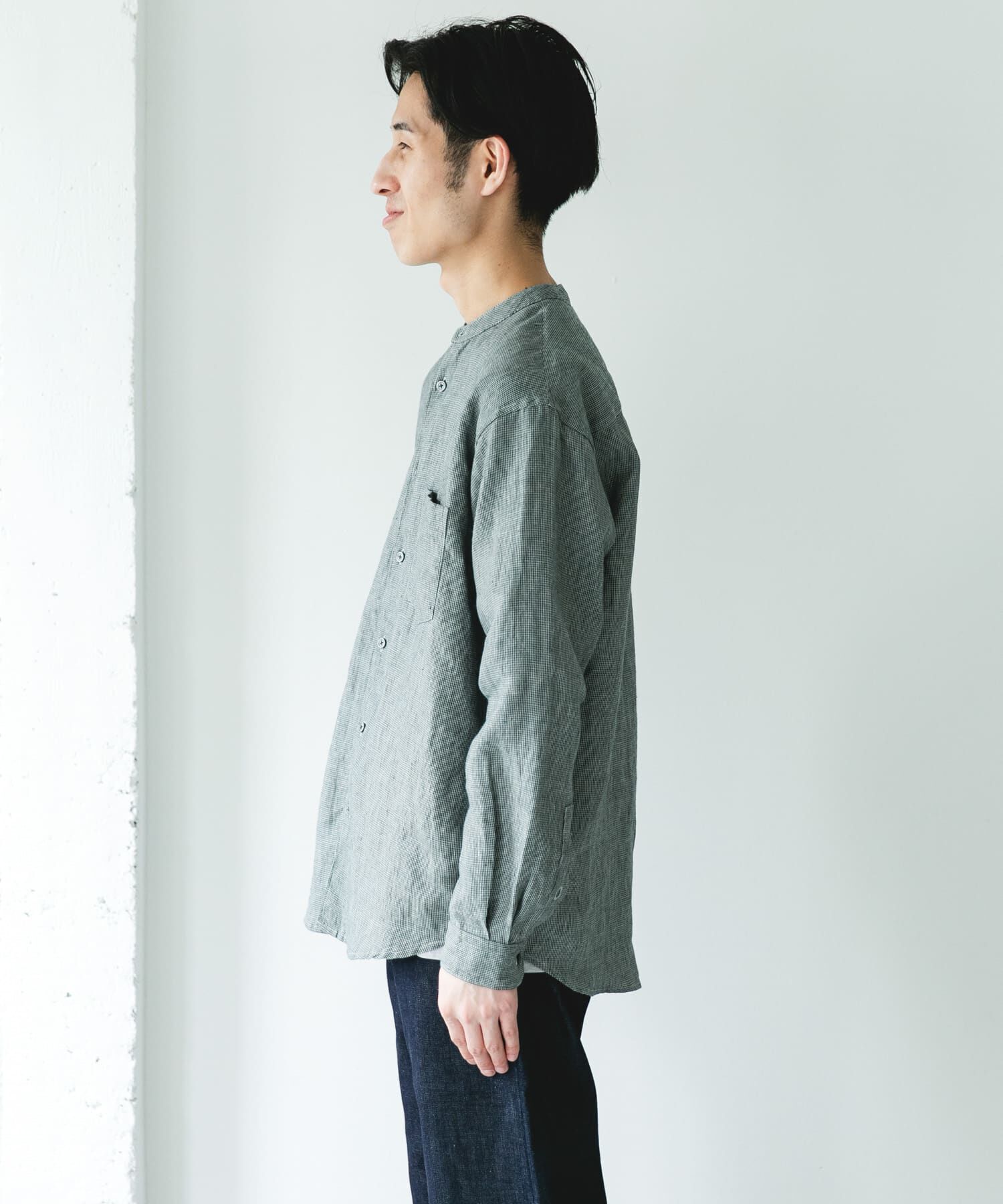 URBAN RESEARCH DOORS「シルケットリネン バンドカラーロングスリーブシャツ」|シャツ・ブラウス|