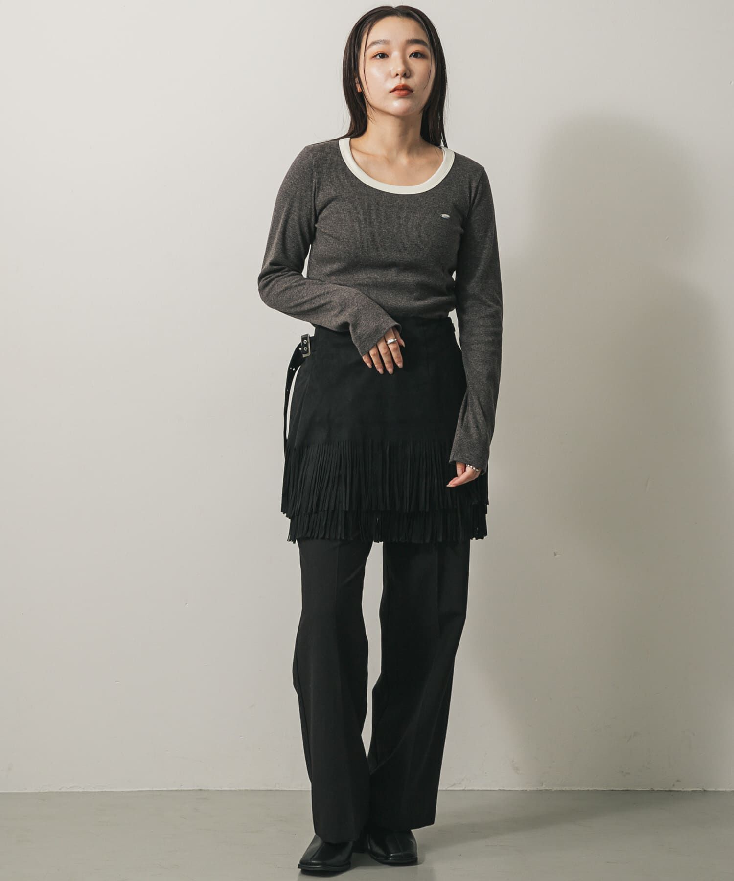 SENSE OF PLACE by URBAN RESEARCH「ラウンドネックリブTシャツ」|Tシャツ・カットソー|チャコールグレー