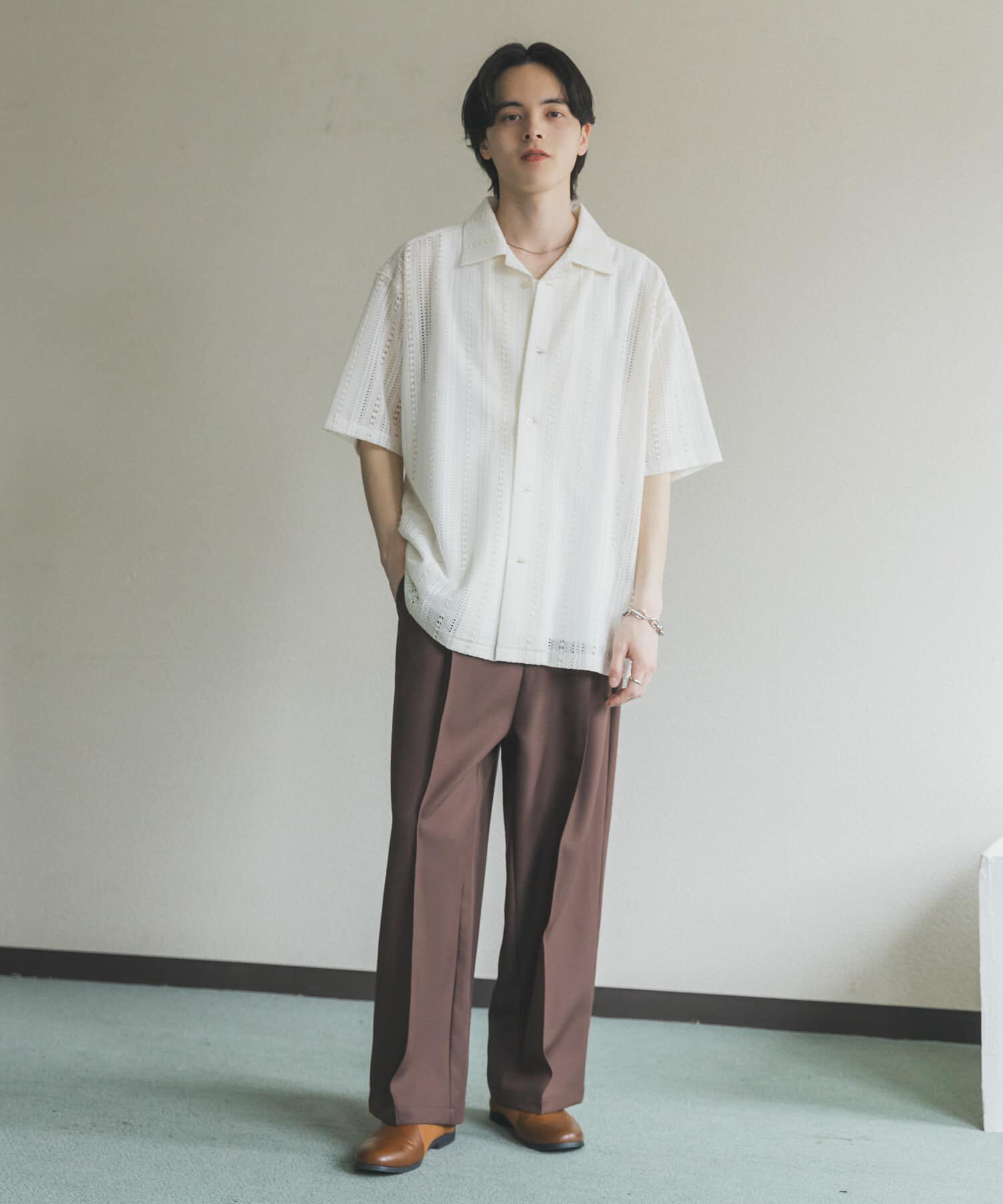 SENSE OF PLACE by URBAN RESEARCH「『ユニセックス』アソートレースオープンカラーショートスリーブシャツ」|シャツ・ブラウス|