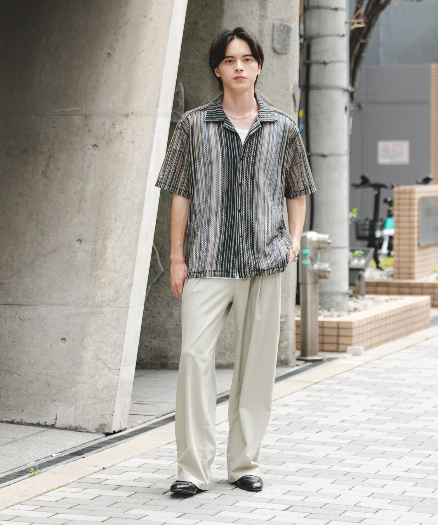 SENSE OF PLACE by URBAN RESEARCH「『ユニセックス』アソートレースオープンカラーショートスリーブシャツ」|シャツ・ブラウス|