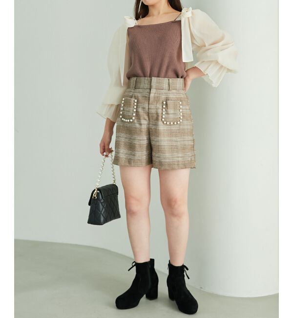 MAJESTICLEGON「パールデザインショートパンツ」|その他|ブラウン柄