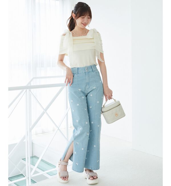 「肩リボンオフショルカットトップス」|Tシャツ・カットソー|