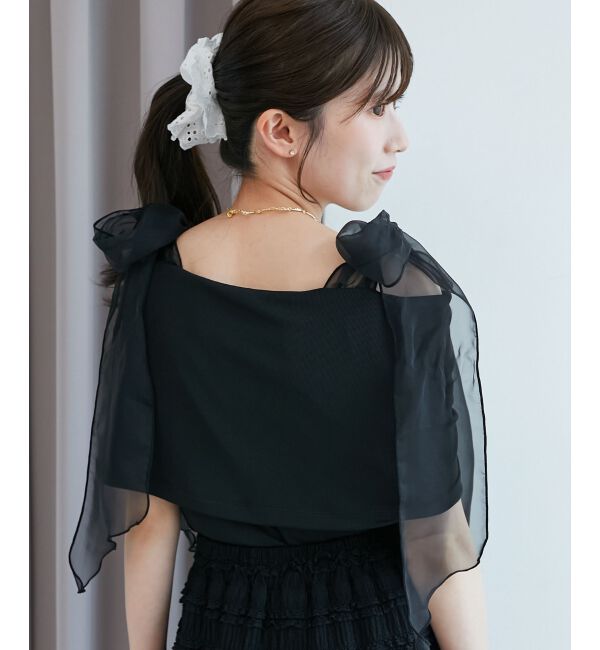  「肩リボンオフショルカットトップス」|Tシャツ・カットソー|