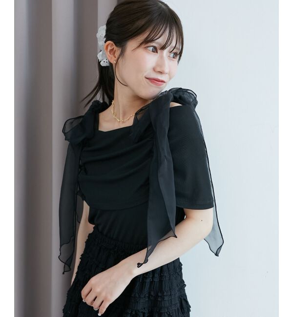 「肩リボンオフショルカットトップス」|Tシャツ・カットソー|ブラック