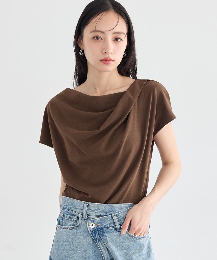 earth music&ecology「フレンチスリーブドレーププルオーバー」|Tシャツ・カットソー|Brown