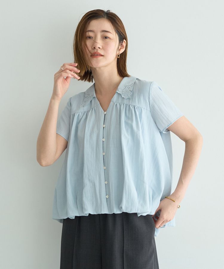 YECCA VECCA「刺繍カラーバルーンヘムブラウス」|シャツ・ブラウス|