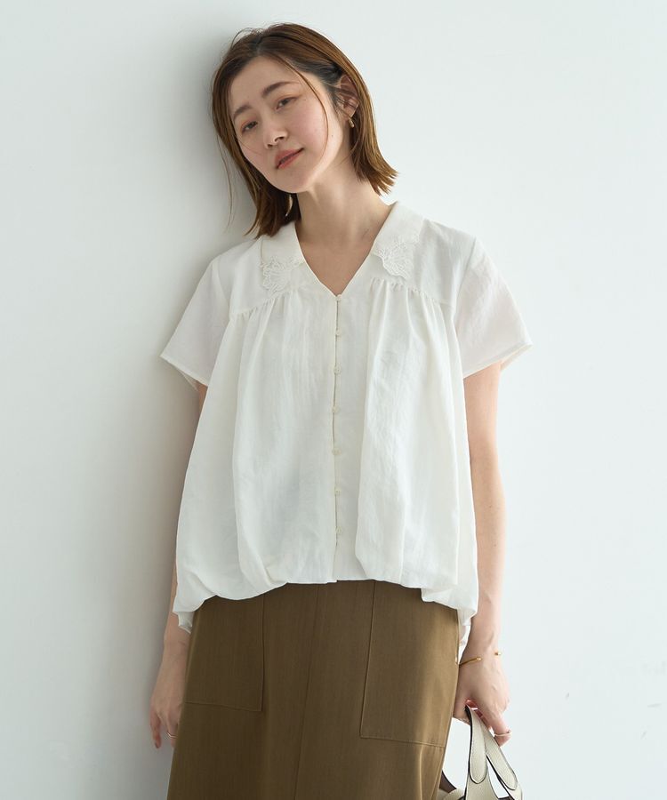 YECCA VECCA「刺繍カラーバルーンヘムブラウス」|シャツ・ブラウス|
