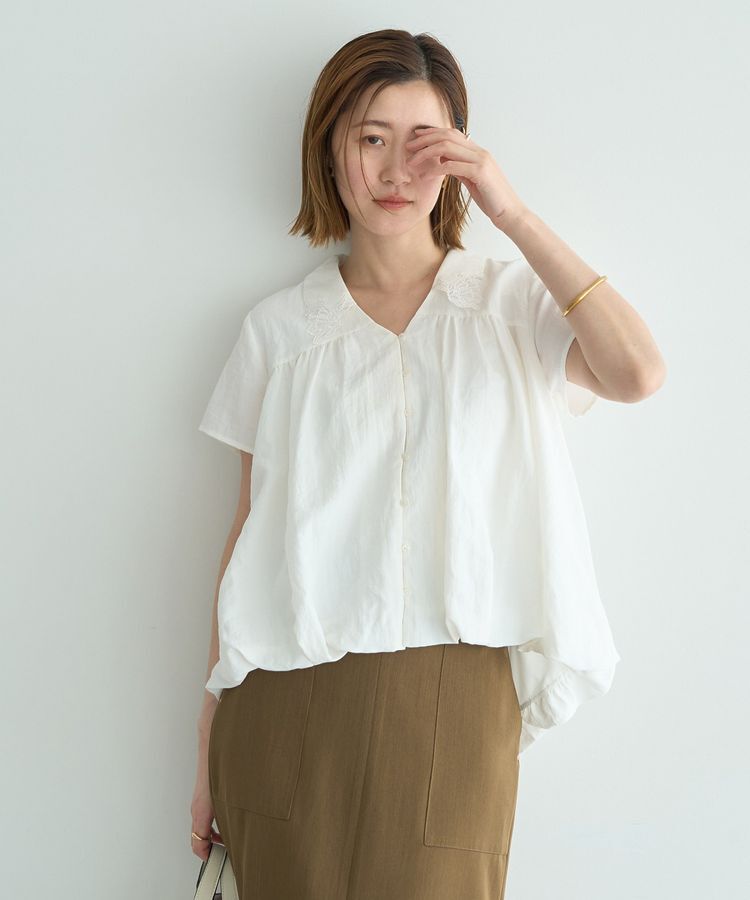 YECCA VECCA「刺繍カラーバルーンヘムブラウス」|シャツ・ブラウス|