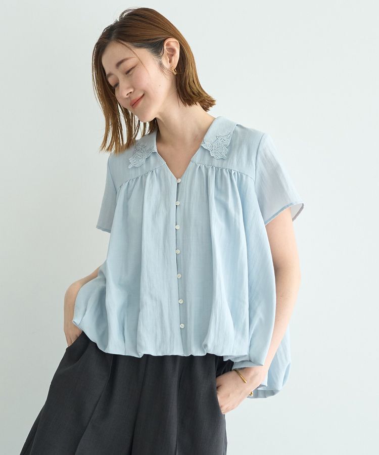 YECCA VECCA「刺繍カラーバルーンヘムブラウス」|シャツ・ブラウス|Sax